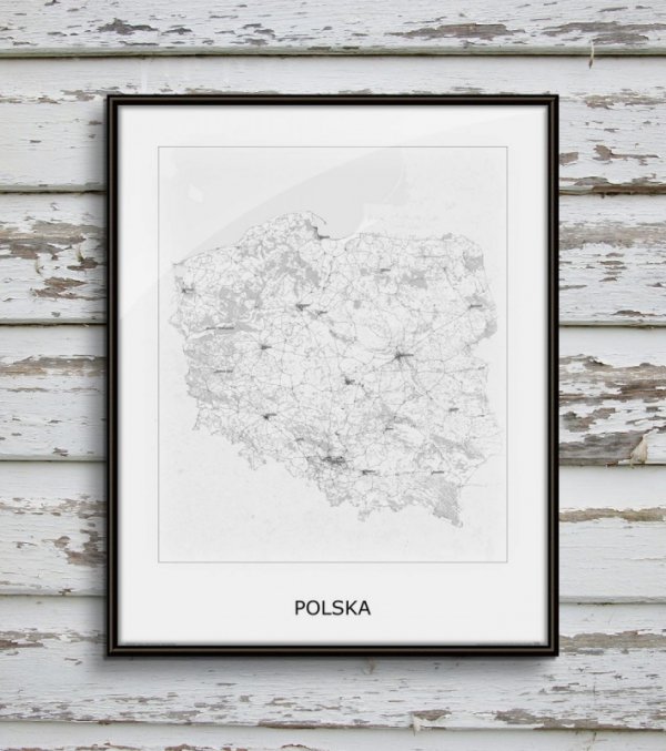 Polska, czaro-biała - mapa