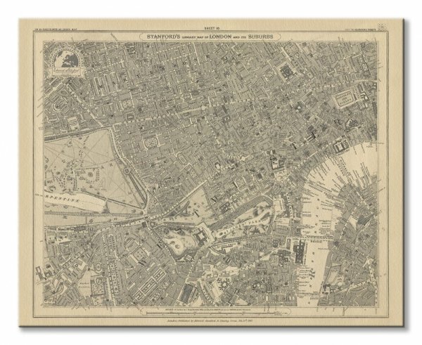 Stanfords Mapa Londynu 1862 - obraz na płótnie