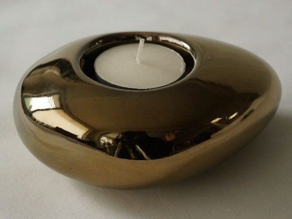 Świecznik - Złoty - Ceramiczny - 12cm 