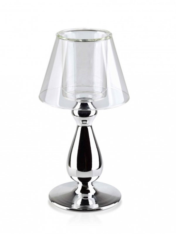 Świecznik szklany - Mary srebrny - 22,5cm - dodatki do wnętrz - decoart24.pl