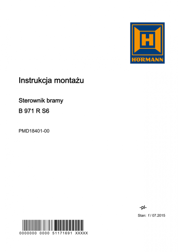 Instrukcja montażu, eksploatacji i konserwacji - Sterownik bramy B 971 R S6