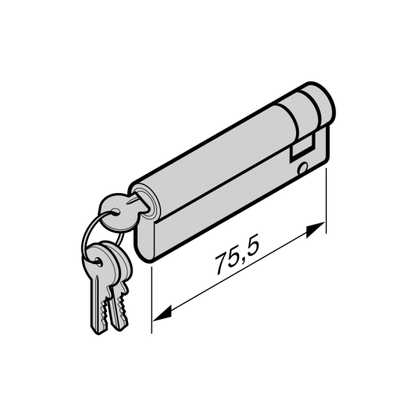 Jednostronna wkładka patentowa 65,5 + 10 mm, otwierana kluczem o innym wzorze, z M5 × 35