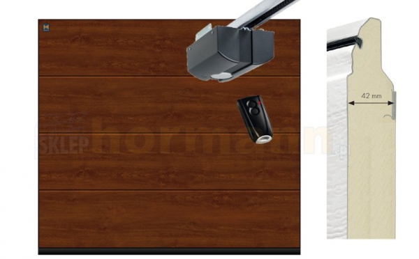 Brama automatyczna ISOMATIC 42 mm, 2500 x 2125, Przetłoczenia L, DecoColor, Golden Oak, z napędem elektrycznym