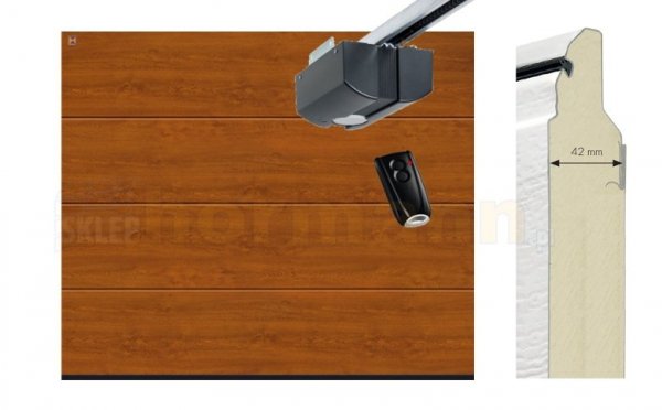 Brama automatyczna ISOMATIC 42 mm, 2500 x 2125, Przetłoczenia M, DecoColor, Golden Oak, z napędem elektrycznym