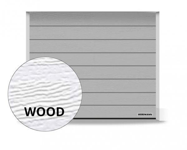 Brama RenoMatic 5000 x 2250 mm, Przetłoczenia M, Woodgrain, kolor RAL 9006 białe aluminium + prowadzenie N