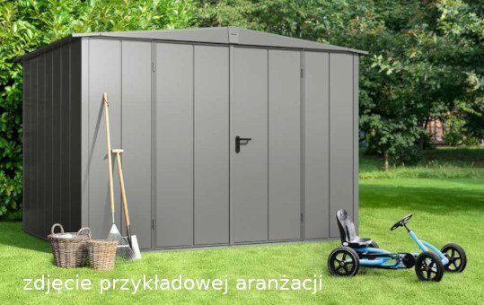 Domek ogrodowy z dachem dwuspadowym „Berry” model „Classic” typ 2, RAL 7016, antracytowy, wersja z drzwiami 2-skrzydłowymi