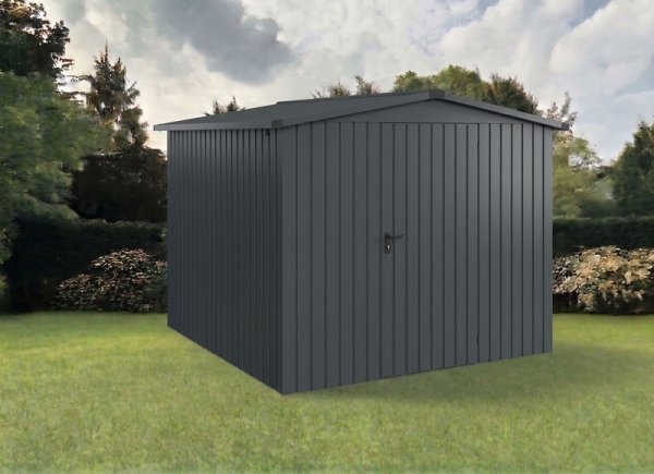 Metalowy domek narzędziowy EcoStar Euroline ESD 10 (262x262 cm) - dach dwuspadowy, drzwi 1-skrzydłowe, kolor antracyt RAL 7016