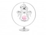 Posrebrzana figurka z kryształkami STRASS Swarovski. Aniołek w kółku, 8 cm