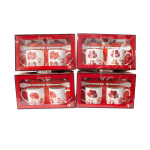 Kpl 2 kubków ceramicznych ze spodkami i łyżeczkami LOVE , mix wzorów. 2X 300 ml