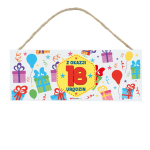 Drewniana tabliczka prostokąt wzbogacona lakierem UV Z OKAZJI 18 URODZIN Rozmiar 18x7,5 cm