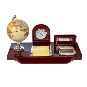 Zestaw PREMIUM na biurko : globus, zegar, podstawka na wizytówki, telefon. 35x17x20 cm