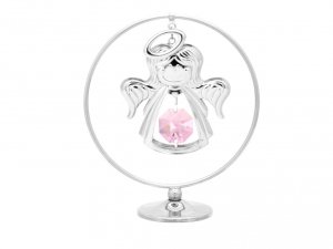 Posrebrzana figurka z kryształkami STRASS Swarovski. Aniołek w kółku, 8 cm