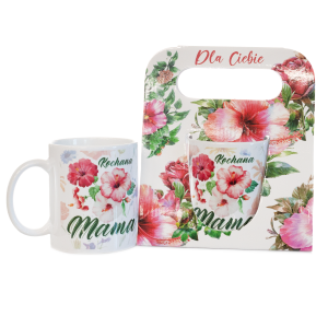 Kubek ceramiczny z napisem Kochana Mama w ozdobnym opakowaniu 