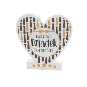 Drewniana tabliczka serce z podstawką wzbogacona lakierem UV z napisem  Najlepszy Dziadek pod słońcem 11x11x1,5 cm