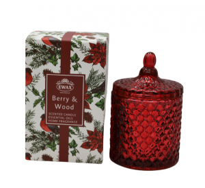 ŚWIECZKA W SZKLE BERRY & WOOD DUŻA 8,5x8,5x13,5 cm