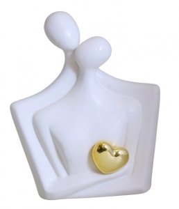 PARA CERAMICZNA BIAŁA ZE ZŁOTYM SERCEM 18x8,5x21,4 cm