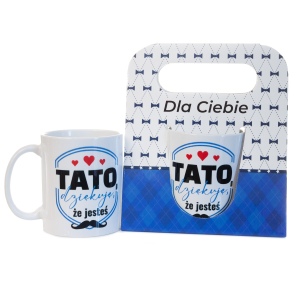 Kubek ceramiczny w ozdobnym opakowaniu z napisem Tato dziękuję, że jesteś