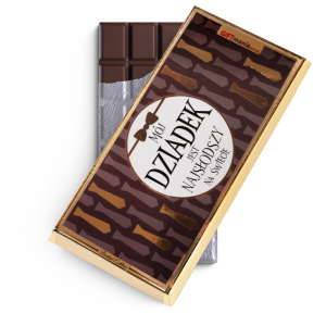 Czekolada mleczna z nadzieniem w złotym opakowaniu 'Mój Dziadek jest najsłodszy na świecie'. 100g