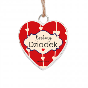 Drewniana tabliczka w kształcie serca - naklejka uv Kochany Dziadek- 7cm