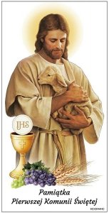 OBRAZEK PAMIĄTKA I KOMUNII ŚW. NA DREWNIE 6x12 CM