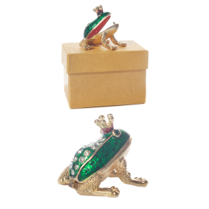 Puzderko metalowe z kryształkami ŻABKAz koroną. 4.5x5x4 cm