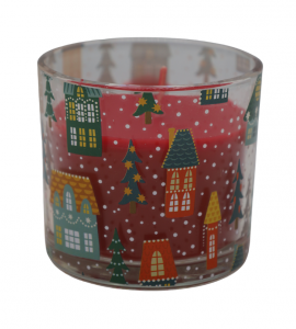 ŚWIECZKA W SZKLE CZERWONA AROMATIC WOOD & GINGER MAŁA 8x8x7,5 cm