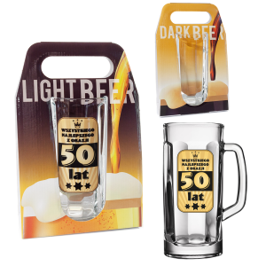 Kufel do piwa  50 lat w dwustronnym ozdobnym opakowaniu. 500 ml