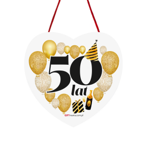 Drewniana tabliczka owal wzbogacona lakierem UV z napisem 50 lat. 12x12 cm