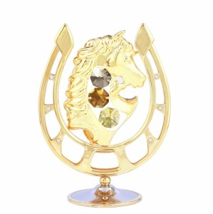 Pozłacana figurka PODKOWA  z kryształkami STRASS Swarovski. wys.12 cm.