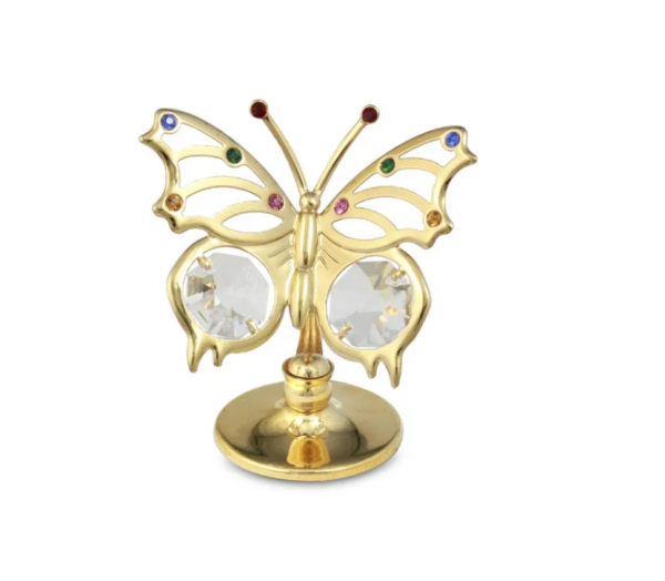 Pozłacana figurka z kryształkami STRASS Swarovski. Motyl 5,6×4 cm