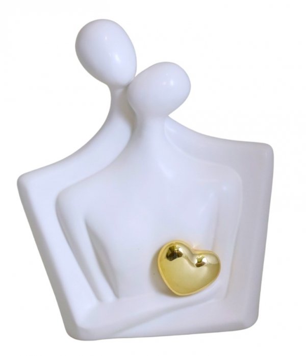 PARA CERAMICZNA BIAŁA ZE ZŁOTYM SERCEM 18x8,5x21,4 cm