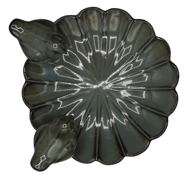 POIDEŁKO CERAMICZNE Z PTAKAMI ZIELONO-SZARE MAŁE 21x20x10 cm