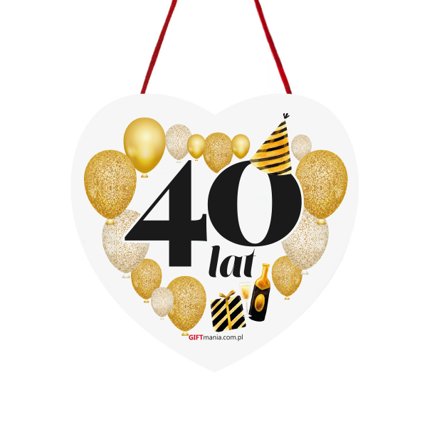 Drewniana tabliczka owal wzbogacona lakierem UV z napisem "40 lat". 12x12 cm