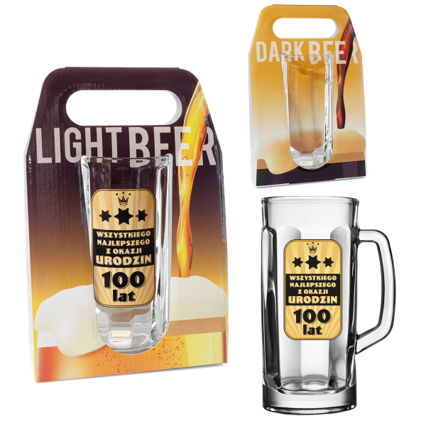Kufel do piwa "100 lat" w dwustronnym ozdobnym opakowaniu. 500 ml