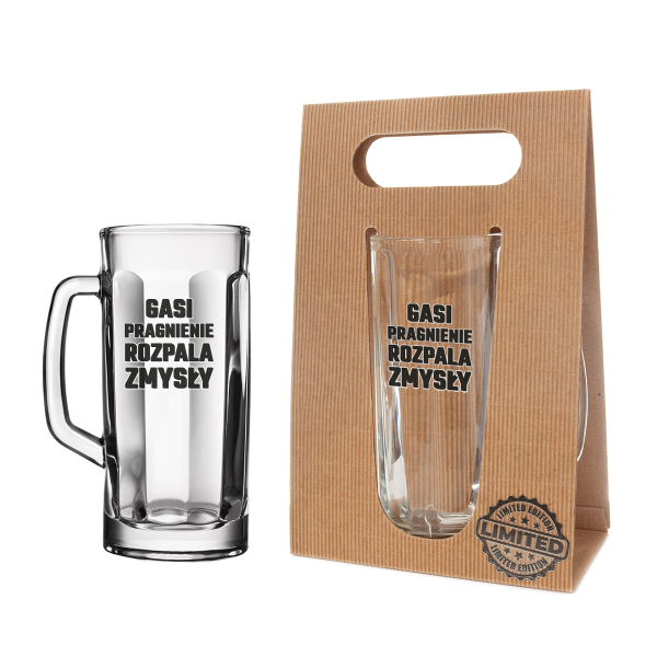 Kufel do piwa z napisem "Gasi pragnienie Rozpala zmysły" w ozdobnym opakowaniu eco . 650 ml
