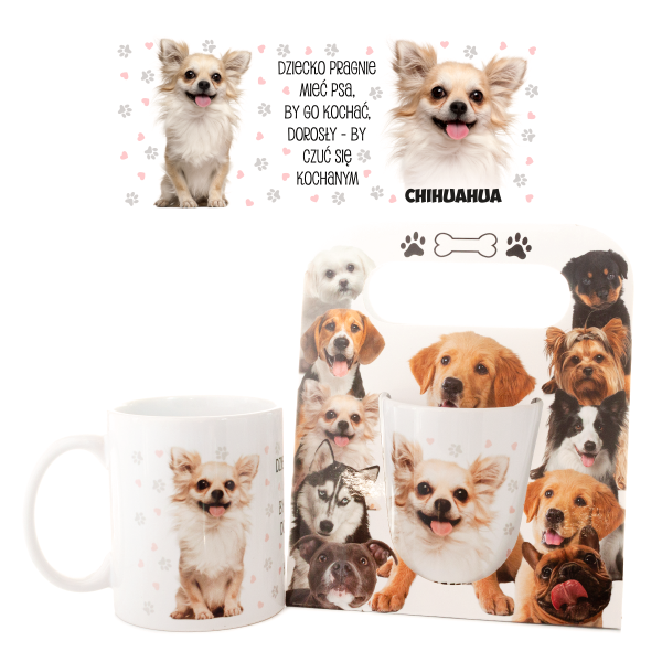 Kubek ceramiczny w ozdobnym opakowaniu - Chihuahua - &quot;Dziecko pragnie mieć psa...&quot;