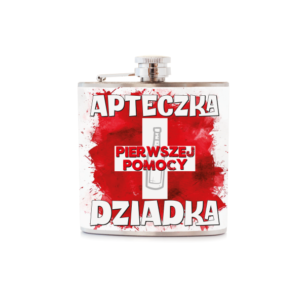 Piersiówka ze stali nierdzewnej z napisem &quot;&quot; . Pojemność 180 ml
