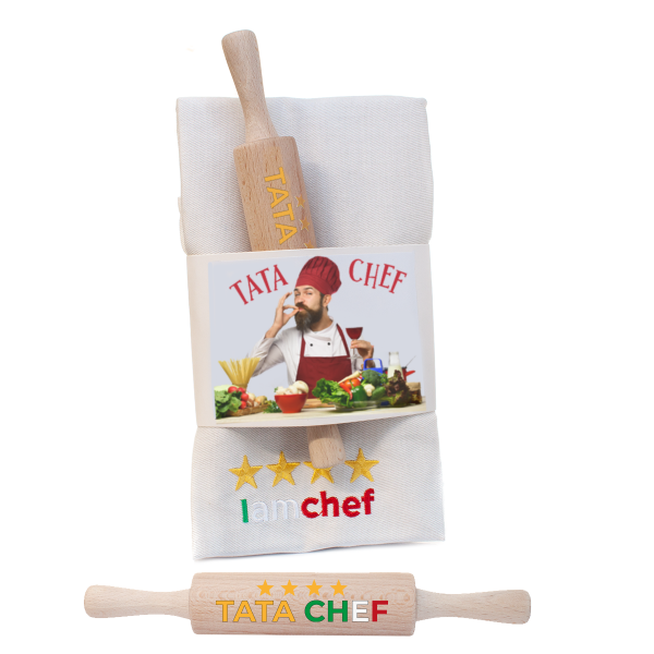 Zestaw prezentowy ściereczka kuchenna i mini wałek &quot;TATA CHEF&quot;
