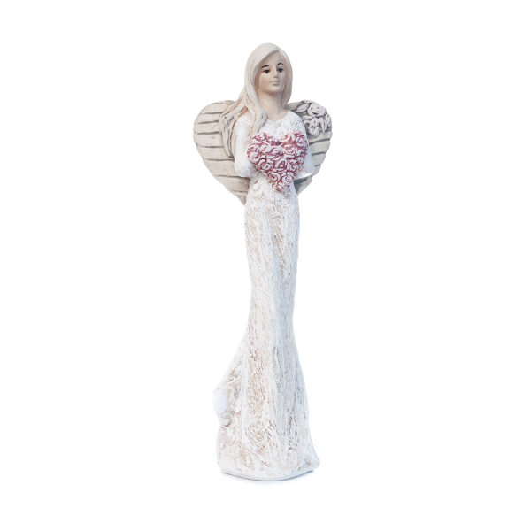 Anioł gipsowy z sercem . Wys. 29 cm