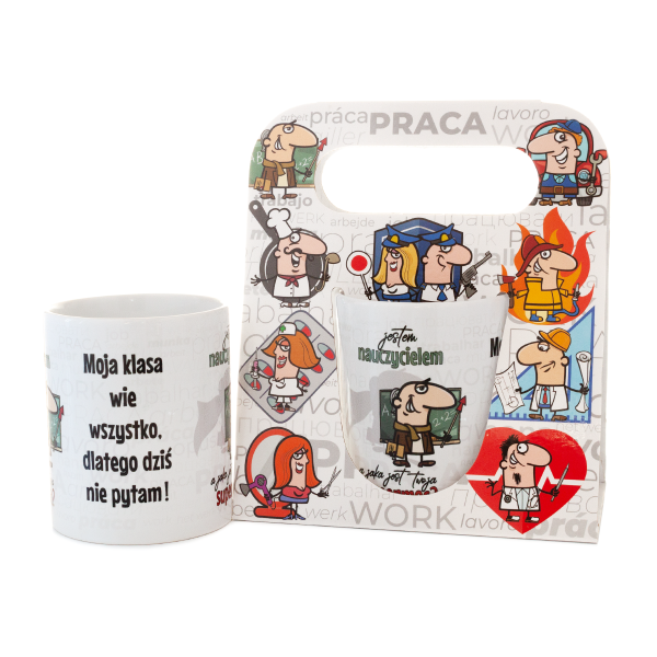 Kubek ceramiczny w ozdobnym opakowaniu z napisem &quot;Jestem nauczycielem a jaka jest twoja supermoc?&quot; - nauczyciel